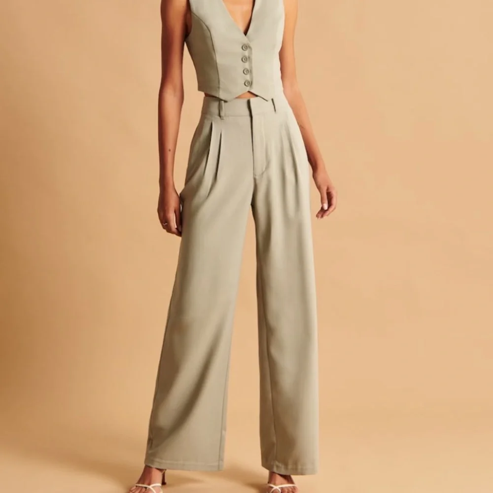 NWT❗️A&F Light Brown Tailored Wide Leg Pant - Picture 2 of 5